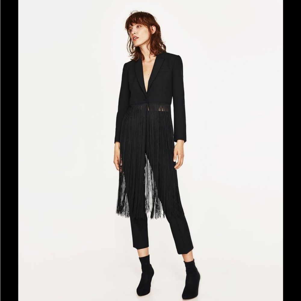 Zara Cropped Black Blazer with Fringe Detail
Size Small